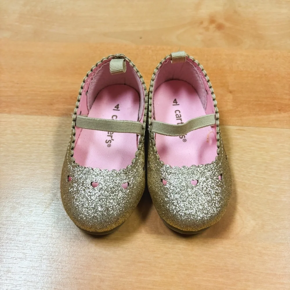 NWOT Carters Gold Sparkle Ellaria Mary Jane Flats Dress Shoes Size 4